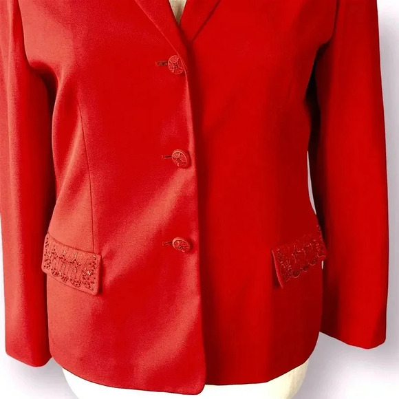 NYP Suits Vintage Blazer Buttoned Suit Jacket Size 14 Embroidered Beaded Red - Picture 5 of 15
